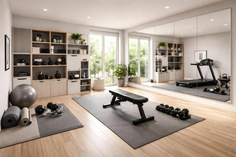 aménagez une salle de sport à domicile pratique et élégante avec les rangements decathlon et les miroirs xxl pour optimiser votre espace et votre entraînement.